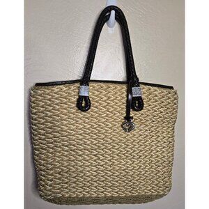 Brighton Two-Tone Large Woven Straw Bag Paisley Lined Classic Carry_All